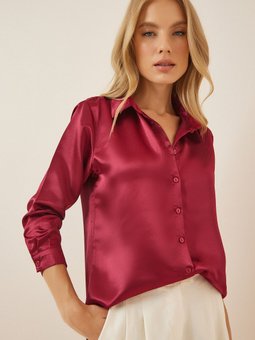 Bordo Hafif Dökümlü Saten Yüzeyli Gömlek Dd00990