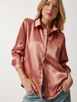 Gül Kurusu Hafif Dökümlü Saten Yüzeyli Gömlek Dd00990