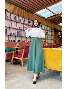 Maxi Boy 36 48 Beden Arası (s M L Xl) Altı Dikişli Dört Mevsim Skuba Krep Etek Haki Yeşili