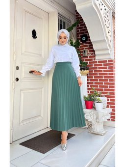 Piliseli Kloş Kalıp,(s M L Xl 36 48 Beden Aralığında),haki Yeşili Skuba Krep Etek