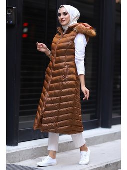 Içi Dolgu Uzun Bronz Yelek