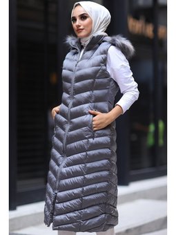 Içi Dolgu Uzun Gri Yelek