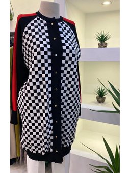 Siyah Kare Desenli Hırka