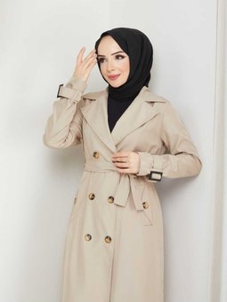 Uzun Kruveze Yaka Mevsimlik Trençkot 17581