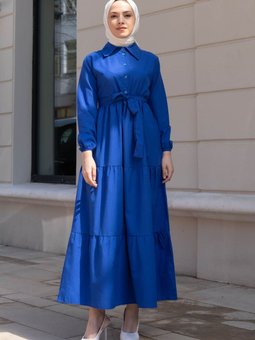 Yarım Düğme Detaylı Terikoton Elbise