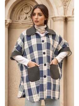 Bebe Yaka Ekose Desenli İndigo Panço