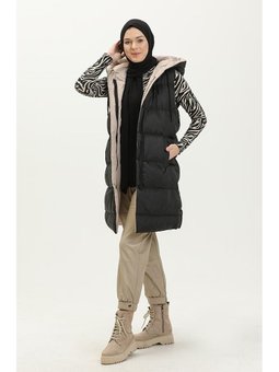 Çift Renkli Şişme Siyah Yelek Vizon