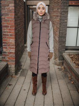 Kürk Kapüşonlu Şişme Vizon Yelek