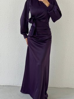 Büzgü Ve Düğüm Detaylı Saten Abiye Elbise Koyumor
