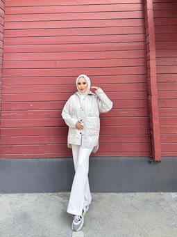 Kanguru Cepli Çıt Kapamalı Oversize Kesim Kapitone Ceket