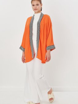 Nakışlı Gofre Kimono Oranj