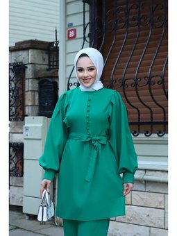 Düğme Detaylı Yeşil Takım