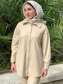 24k5261 Bej Şardonlu Deri Ceket Gömlek