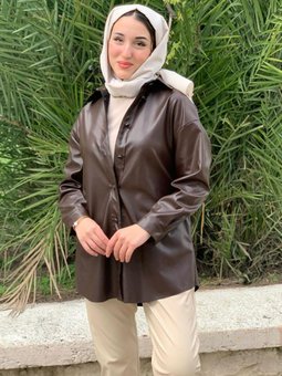 24k5261 Kahve Şardonlu Deri Ceket Gömlek