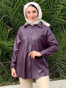 24k5261 Mor Şardonlu Deri Ceket Gömlek