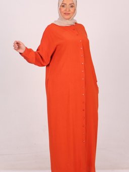 Kiremit Büyük Beden Hakim Yaka Düğmeli Dokuma Bürümcük Ferace