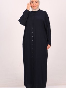 Lacivert Büyük Beden Hakim Yaka Düğmeli Dokuma Bürümcük Ferace