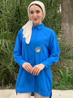 Mavi Puane Cebi Taşlı Gömlek Ceket