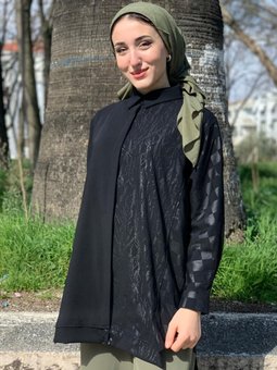 Siyah Jakarlı Dama Desen Gömlek Ceket