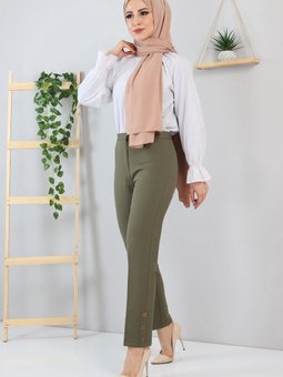 Düğme Detaylı Pantolon Haki 10632