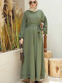 6569 Krep Tulum Elbise Haki