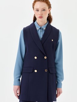 Şal Yaka Klasik Yelek Lacivert