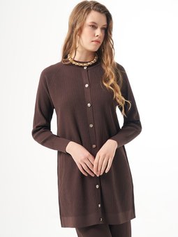 Merserize Çizgi Detay Düğmeli Hırka 1100 Kahverengi