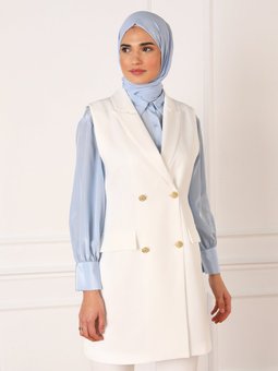 Düğme Detaylı Şık Off White Yelek