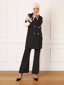 Düğme Detaylı Şık Siyah Yelek