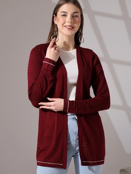 Mürdüm Kol/etek Çizgili Bekletme Raporlu Etek Başlamalı Penye Uzun & Hırka