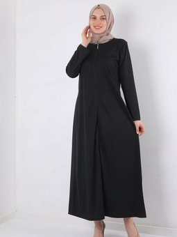 Fermuarlı Namaz Elbisesi Siyah