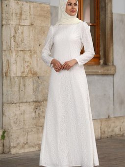 Ekru Dantel Abiye Elbise