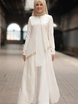 Ekru Simli 3'lü Takım Ferace