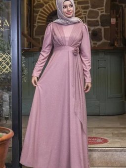 Gül Kurusu Mara Simli Abiye Elbise