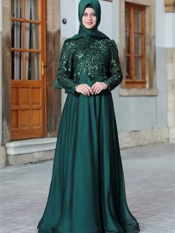 Işıl Zümrüt Yeşili Abiye Elbise