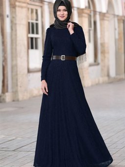 Lacivert Şura Abiye Elbise