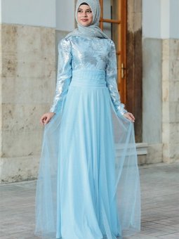 Mavi Nadide Abiye Elbise