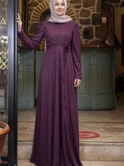 Mor Mara Simli Abiye Elbise