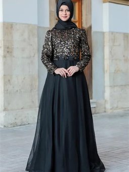 Siyah Işıl Abiye Elbise