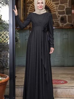 Siyah Mara Simli Abiye Elbise