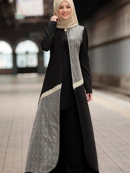 Siyah Simli 3'lü Takım Ferace