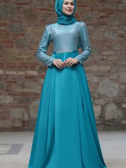 Turkuaz Gülce Abiye Elbise