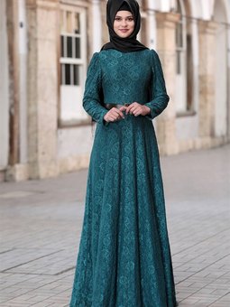 Zümrüt Yeşili Şura Abiye Elbise