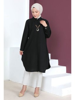 Büyük Beden Kolyeli Siyah Tunik