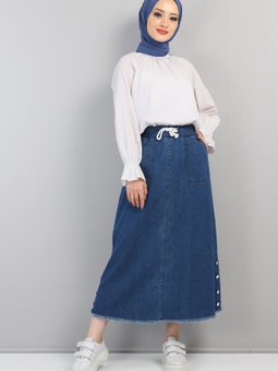 Yanları Çakımlı Kot Etek Tsd220431 Koyu Mavi