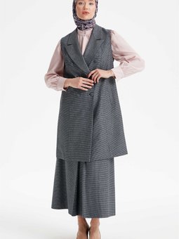 Büyük Beden Kruvaze Yaka Blazer Yelek