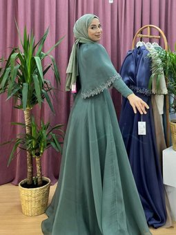 Hnnn 4672 Organze Kumaş Pelerinli Abiye Elbise