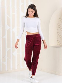 Mürdüm Renk Kadife Eşofman Altı