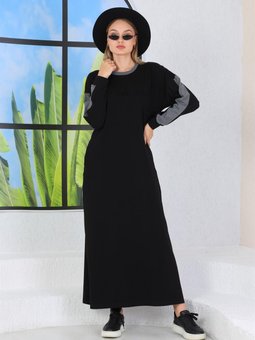 Siyah Kabartma Yazılı Tam Boy Spor Elbise