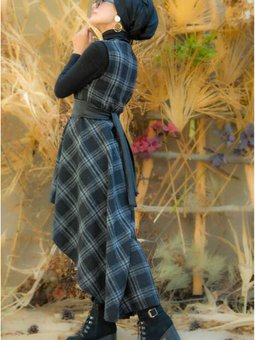 Siyah Gri Ekoseli Yelek